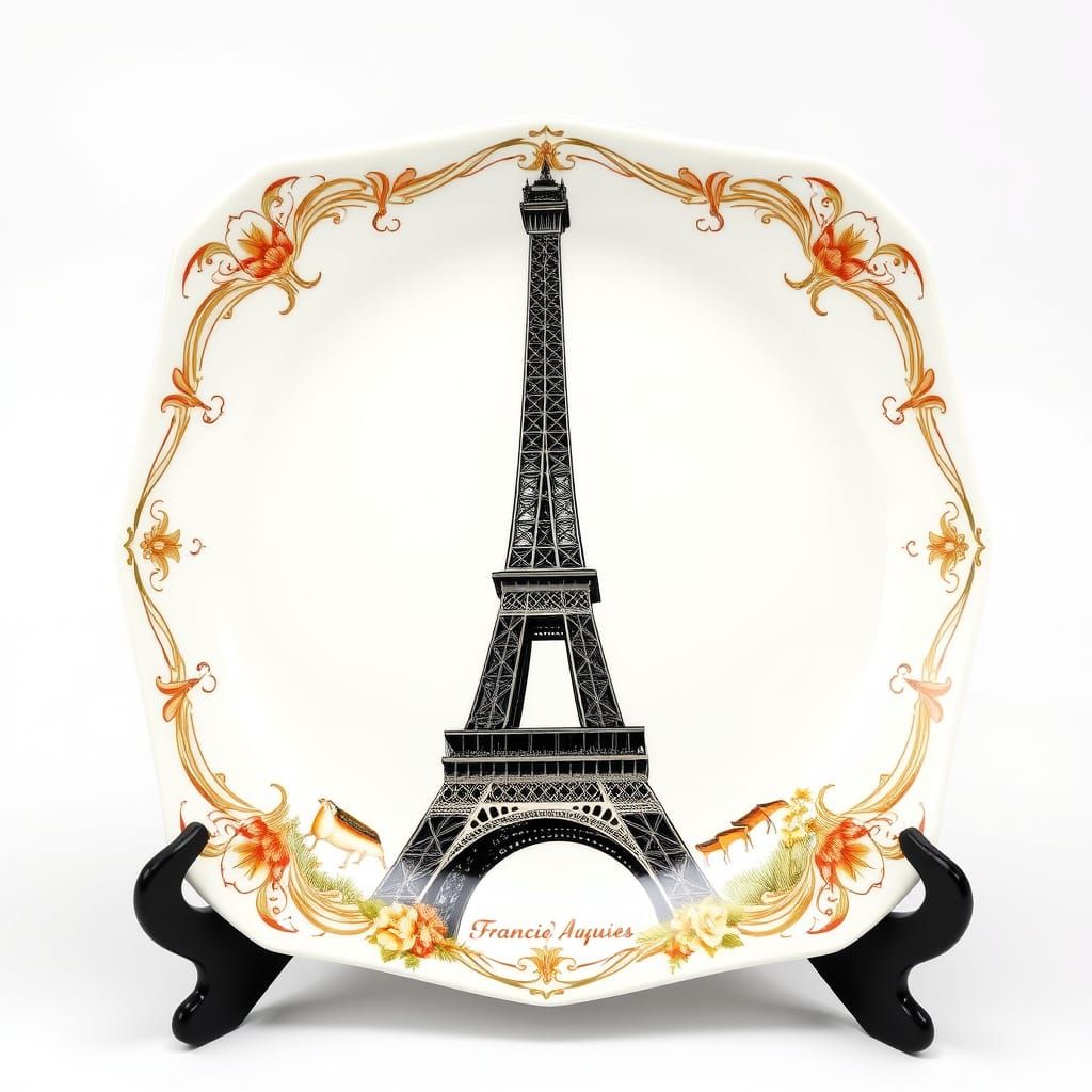 Victorian French Plate with Eiffel Tower Design