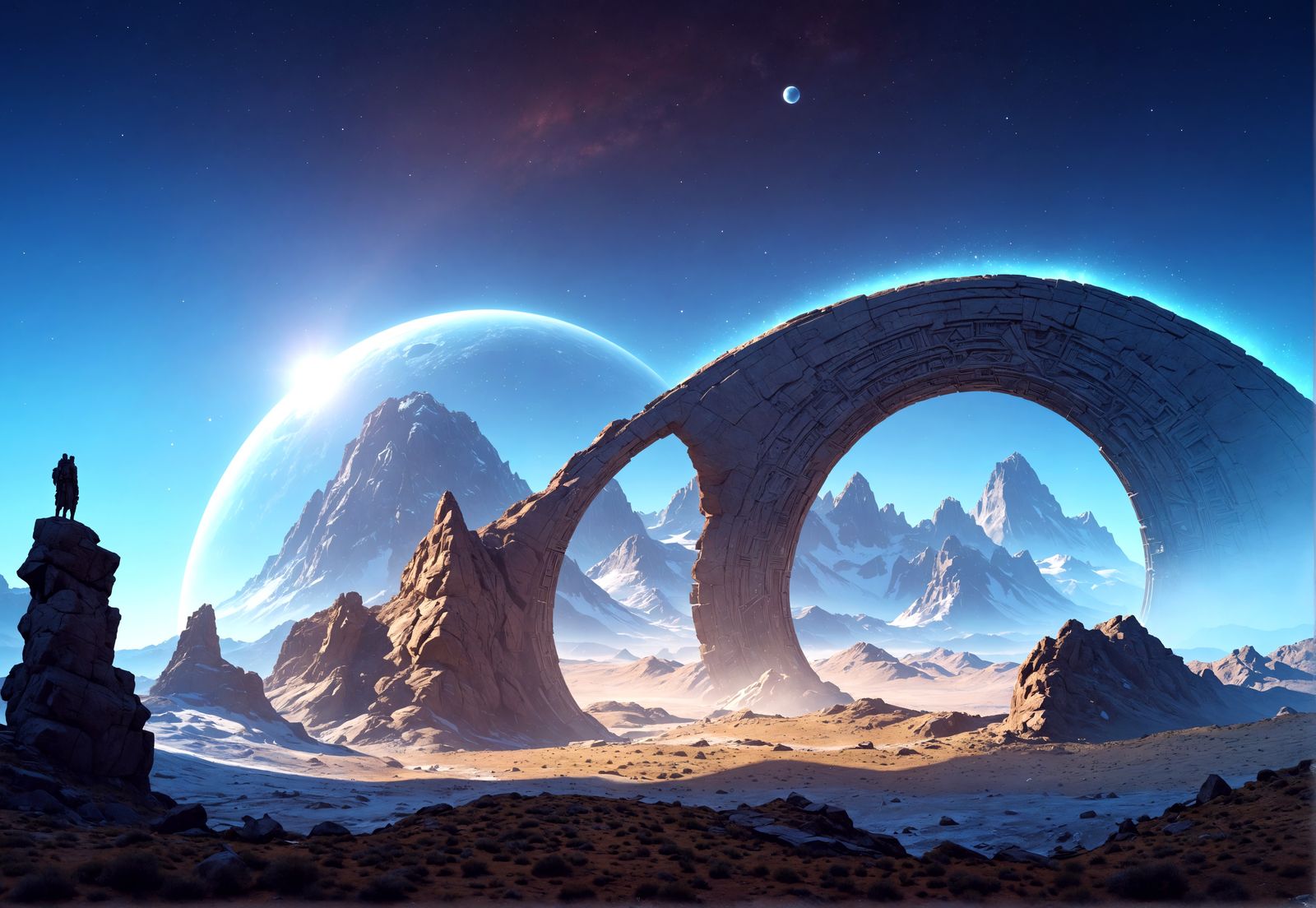 Circular Stargate in Mountains Leading to Another World