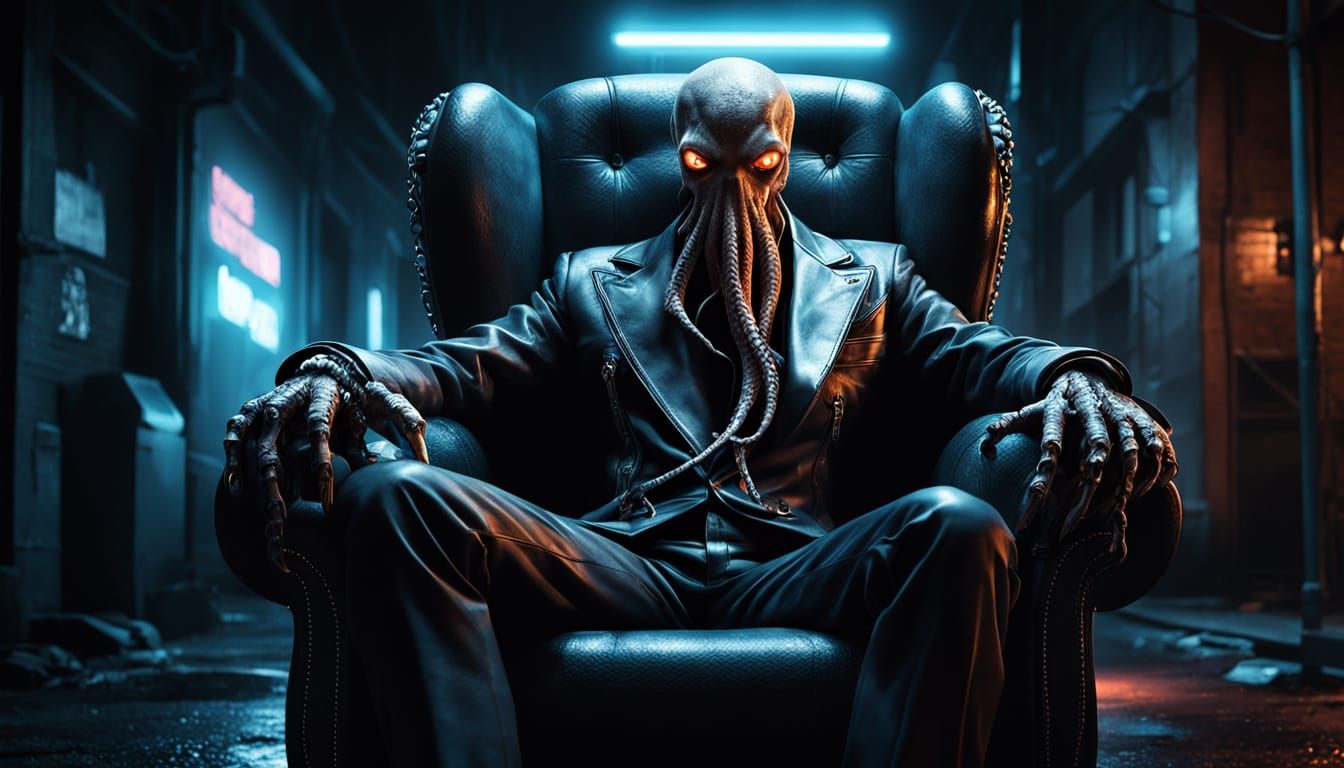 Octopus Man in Futuristic Neon Alley