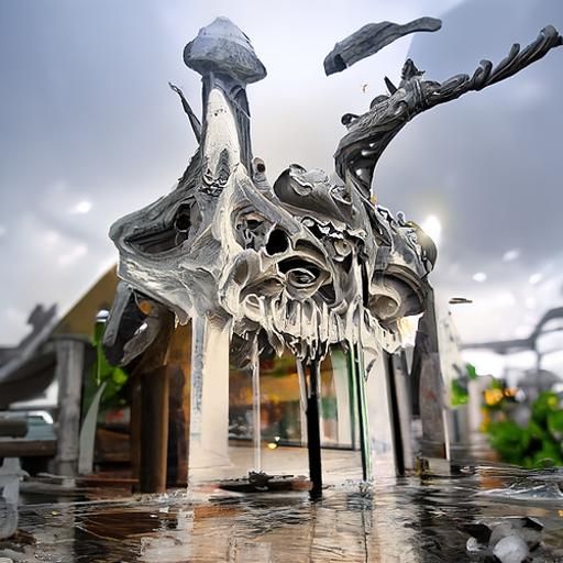 Hyperrealistic Alien Skull Sculpture in Thunderstorm