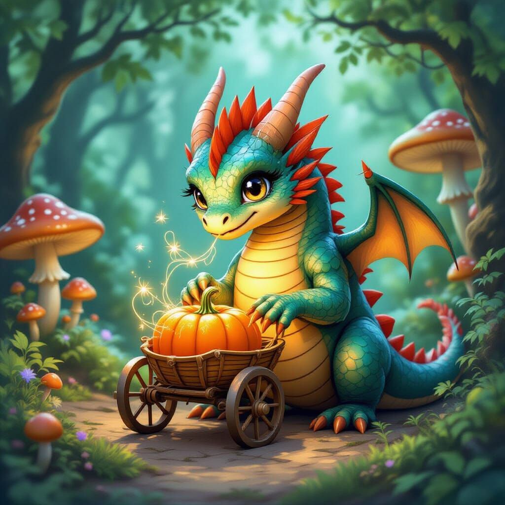 Ancient Dragon Crafts Magical Pumpkin Carriage in Enchanting...