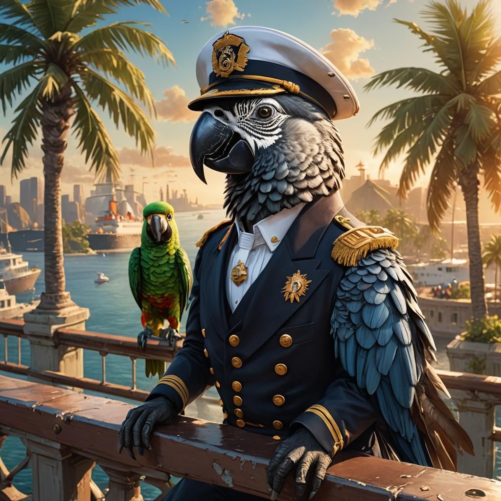 Parrot Captain on Bridge: Detailed 3D Rendering