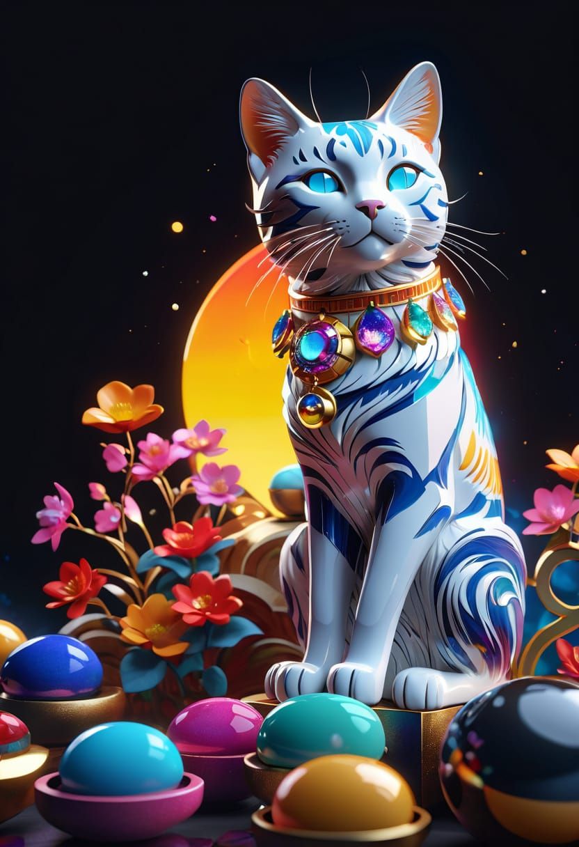 Vibrant Pop Art Portrait of Lucky Maneki Neko