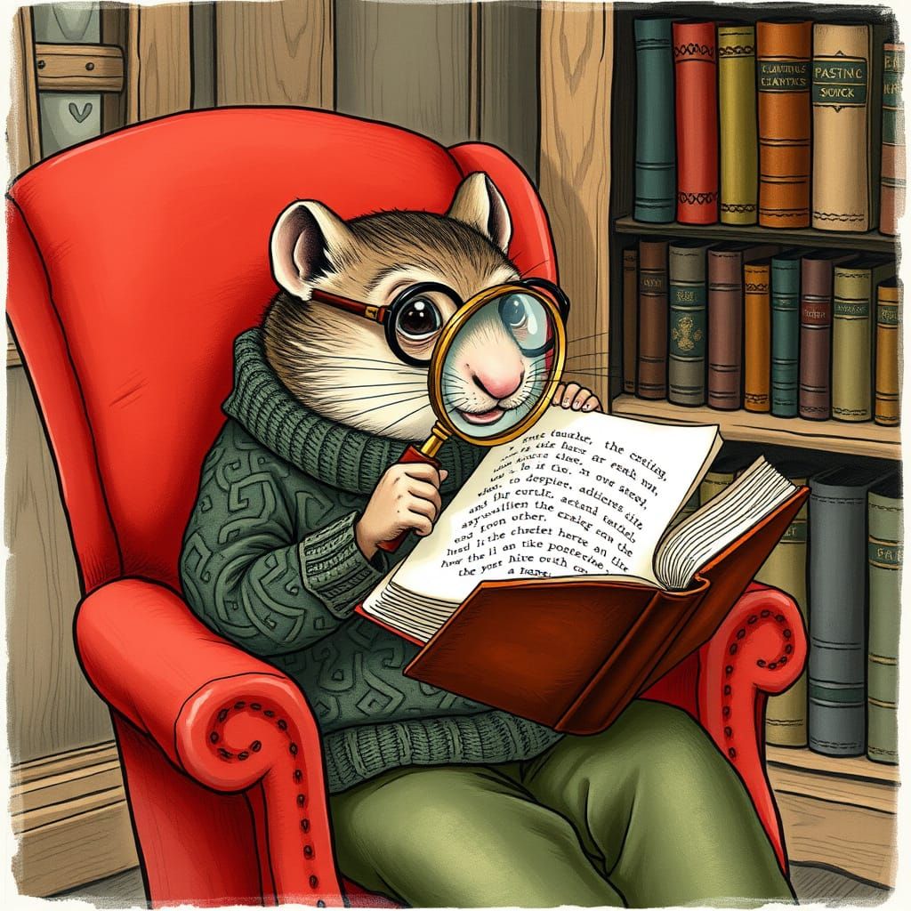 Mole Reads with Looking Glass, Beatrix Potter Style