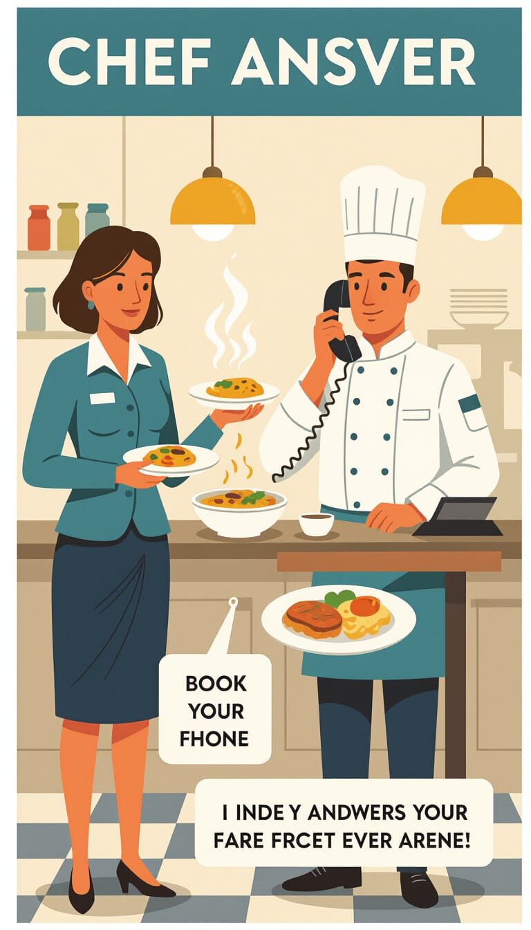 Secretary Serves Food While Chef Answers Phone in Digital Ar...