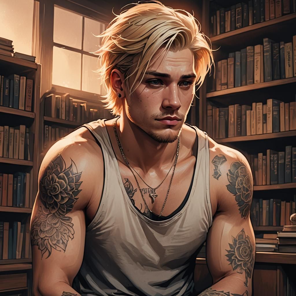 Young Man in Contemplative Mood, Inspired by Cel-Shaded Anim...