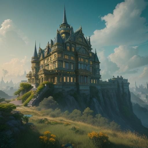 Ornate House in Bustling City: Matte Painting