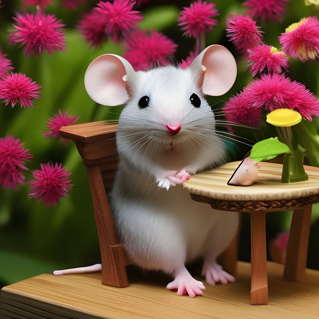 Mouse Sniffing Flower in Fairycore Anime Style