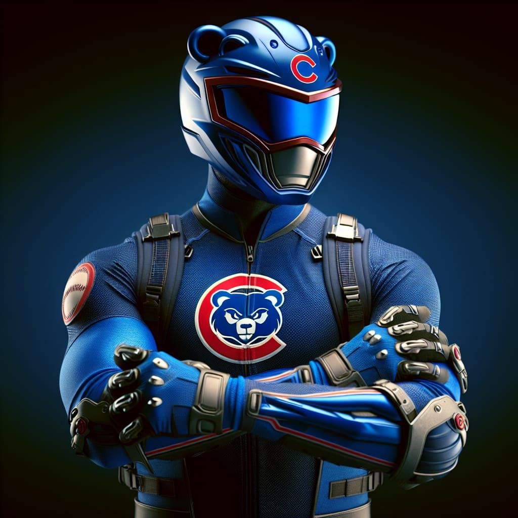 Futuristic Blue Superhero Inspired by Chicago Baseball Team