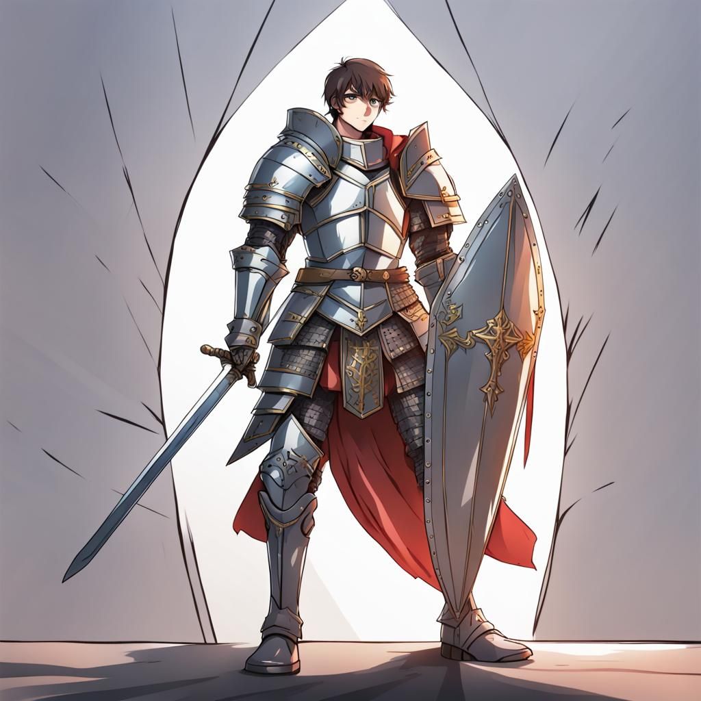 Armored Anime Warrior with Sword and Shield