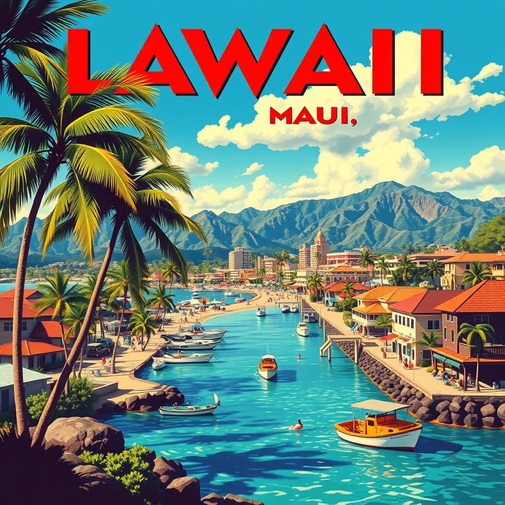 Vintage Travel Poster of Lahaina, Maui, Hawaii