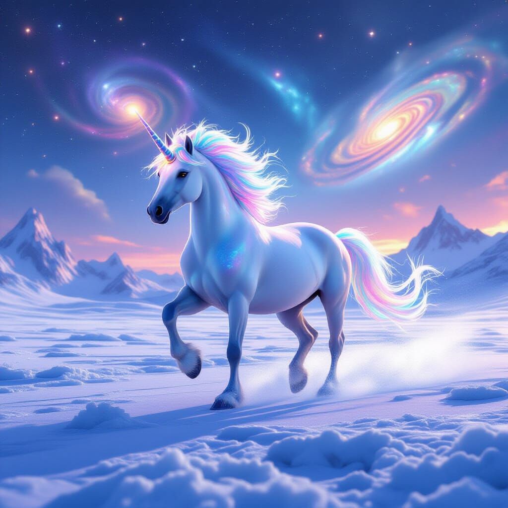 Nebula Unicorn Galloping Across Crystal Plains
