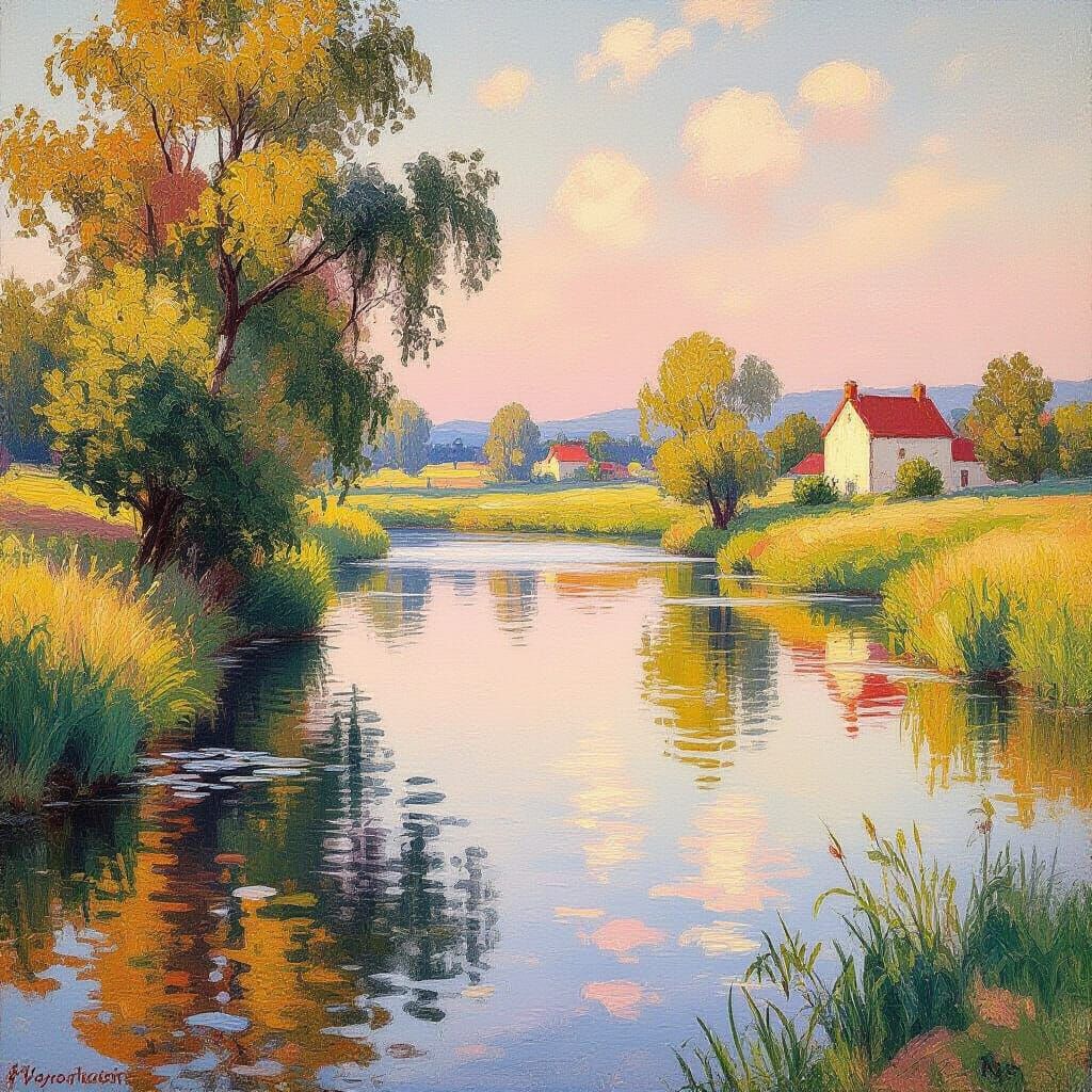 Impressionist Summer Landscape with Golden Light