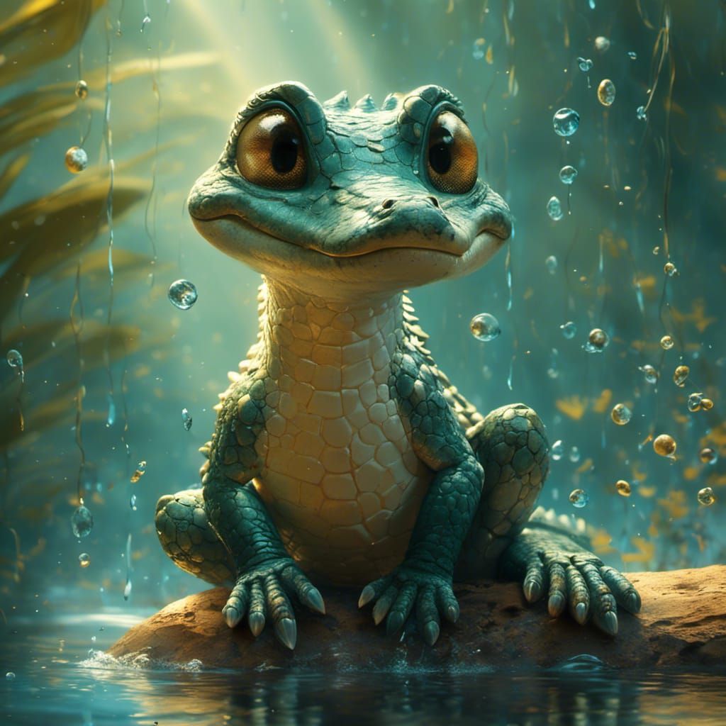 Crocodile with Shining Tail and Golden Scales