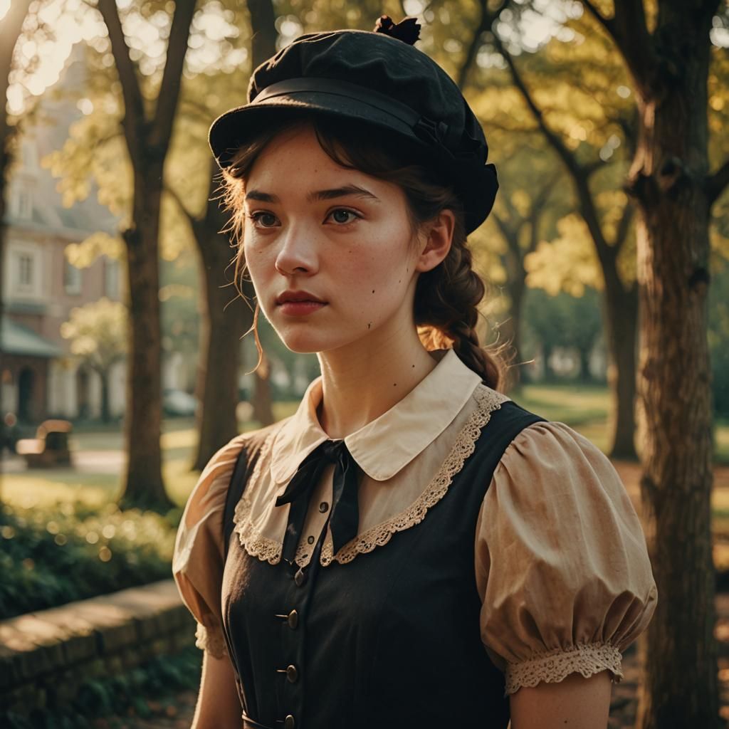Boy in Peter Pan Collar Dress: Cinematic Close-Up
