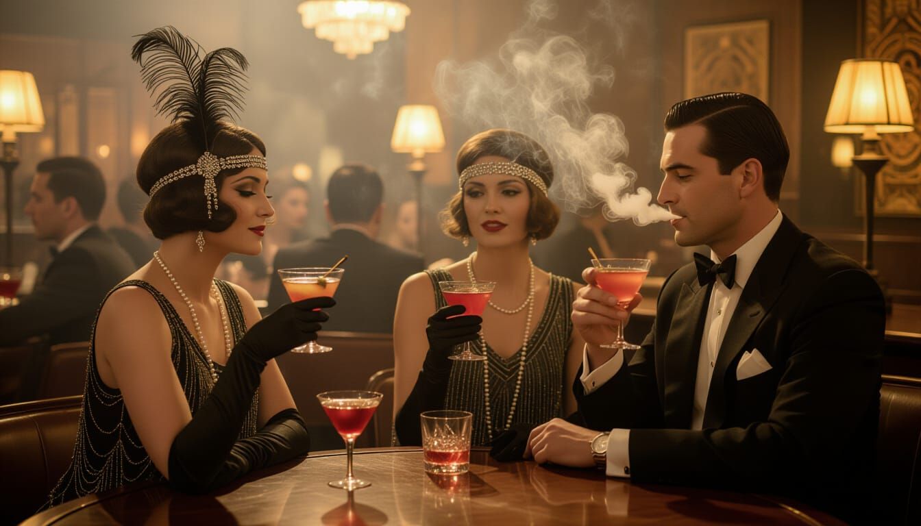 Art Deco People in Smoky Bar, Vintage Poster