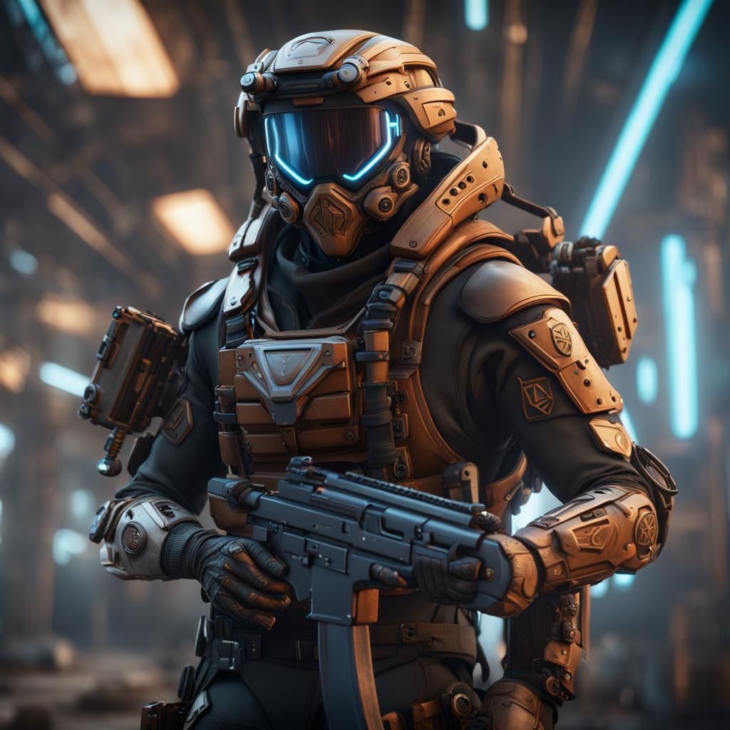 Sci-Fi Soldier with Force Field Shield