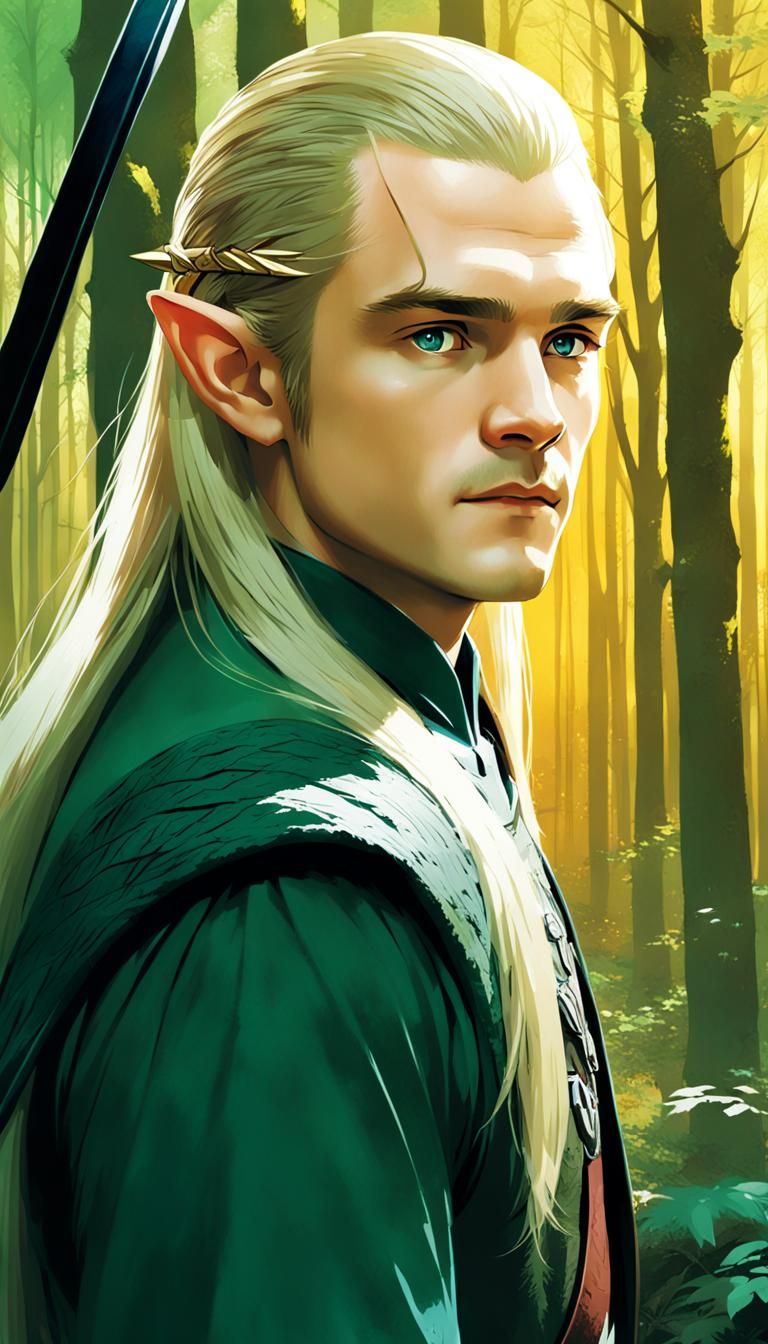 Legolas in Forest: Detailed Anime-Style Portrait