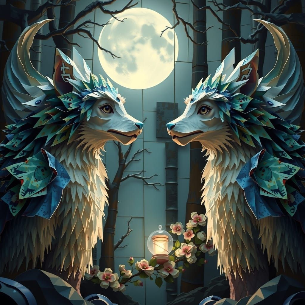 Colorful Origami Paper Art in 3D Collage Style