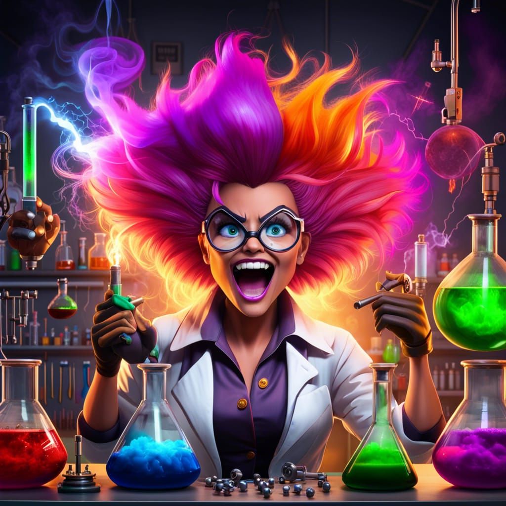 Crazy Mad Scientist Creating Frankenstein Monster