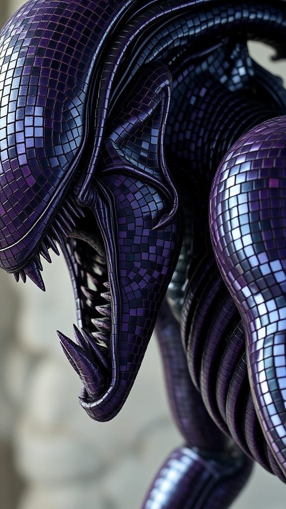 Mosaic Xenomorph Artwork in Photorealistic Detail