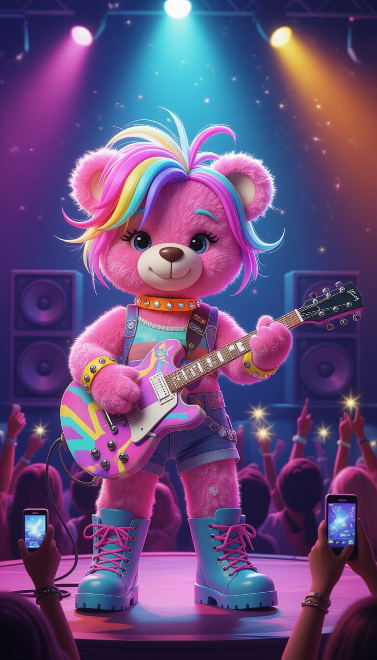 Florescent Raspberry Teddy Bear Rocker in Neon Spacepunk Sty...