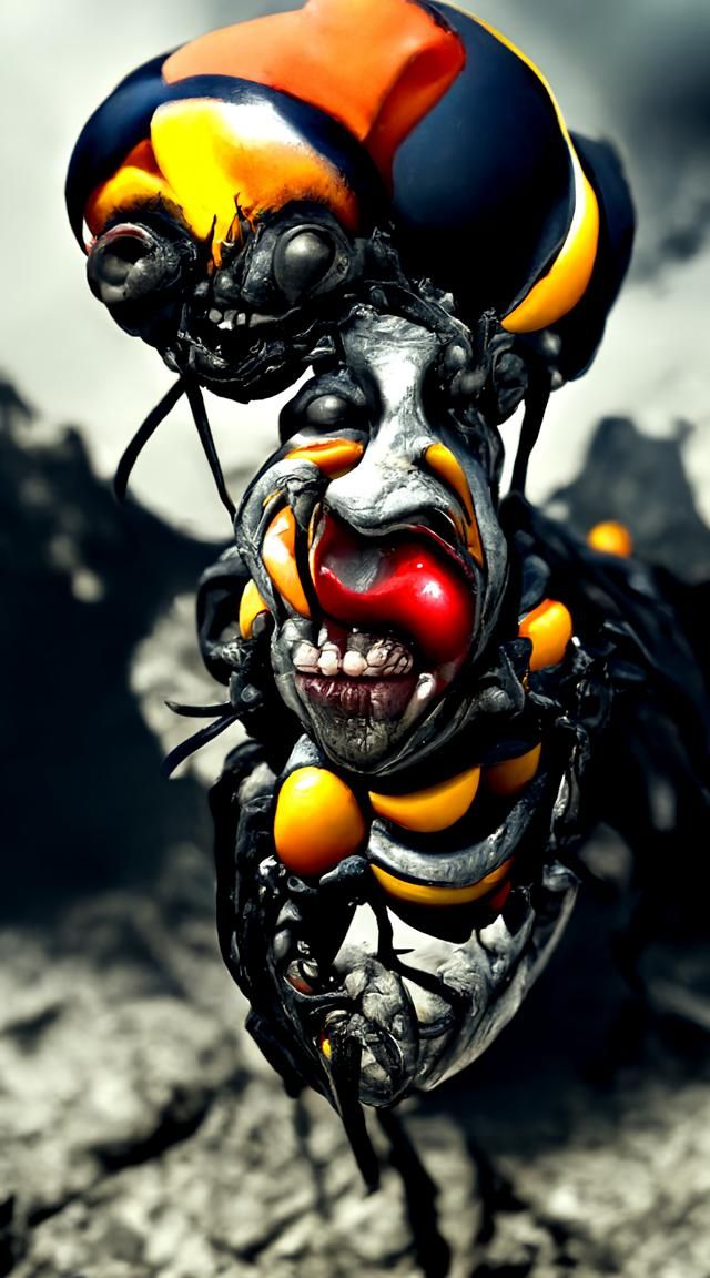 Horrific Clown Wasp in Dark Etching Style