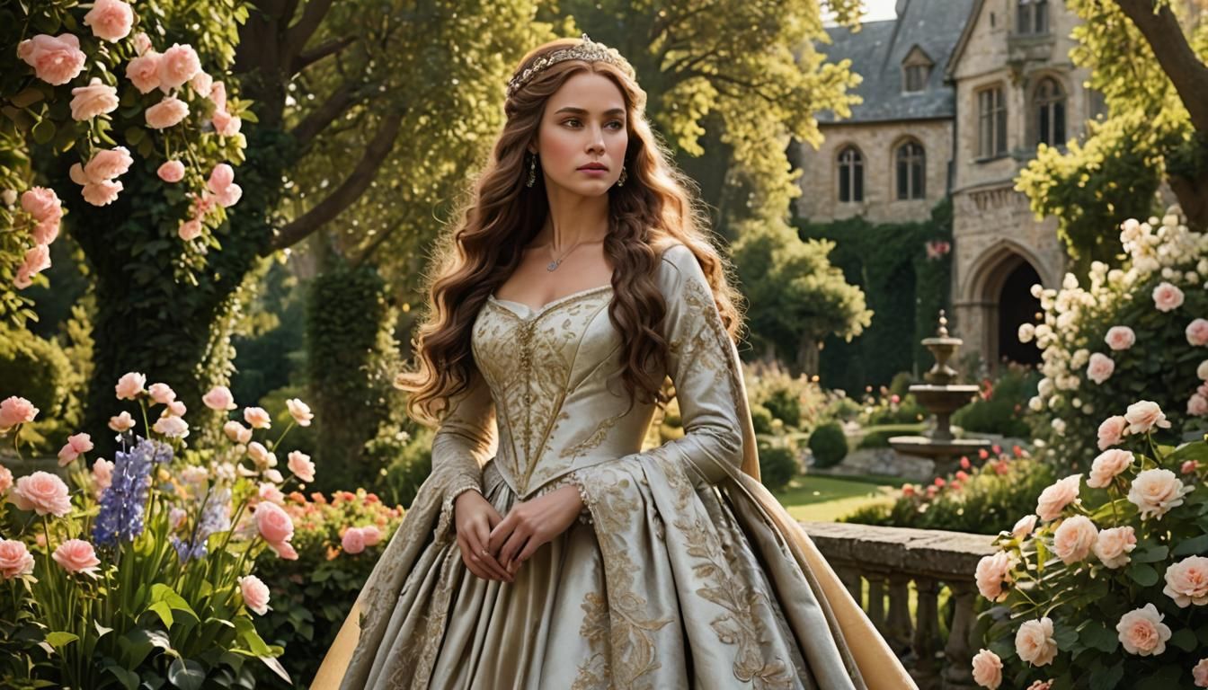 Queen Guinevere in Camelot Gardens: Cinematic Portrait
