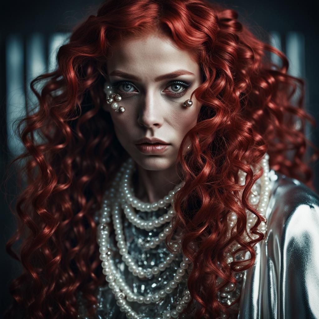 Futuristic Woman Portrait with Pearl Sheen Outfit