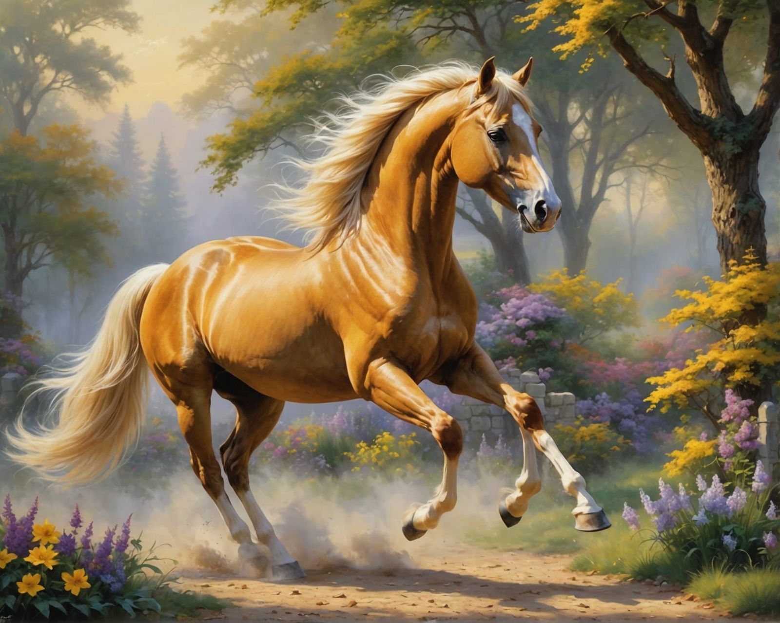 Golden Arabian Stallion in Ethereal Fantasy Style