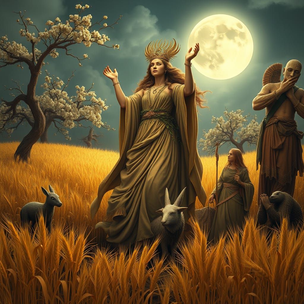 Fertility Goddess Awakens in Vibrant Agrarian Scene