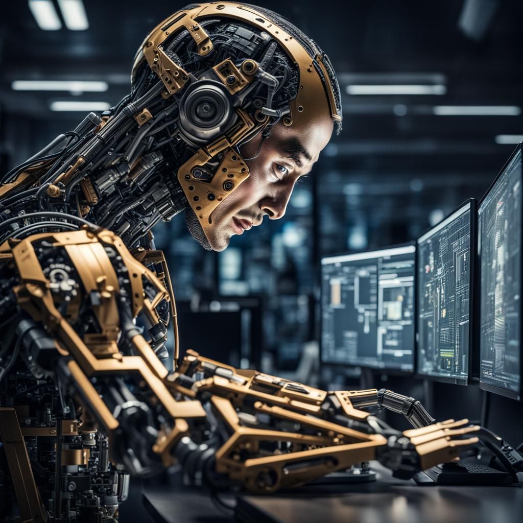 AI Supporting Human: Hyperrealistic Workplace Scene