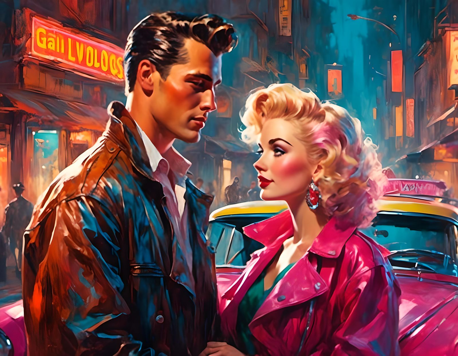 Jessie: A Rockabilly Portrait in Neon Watercolors