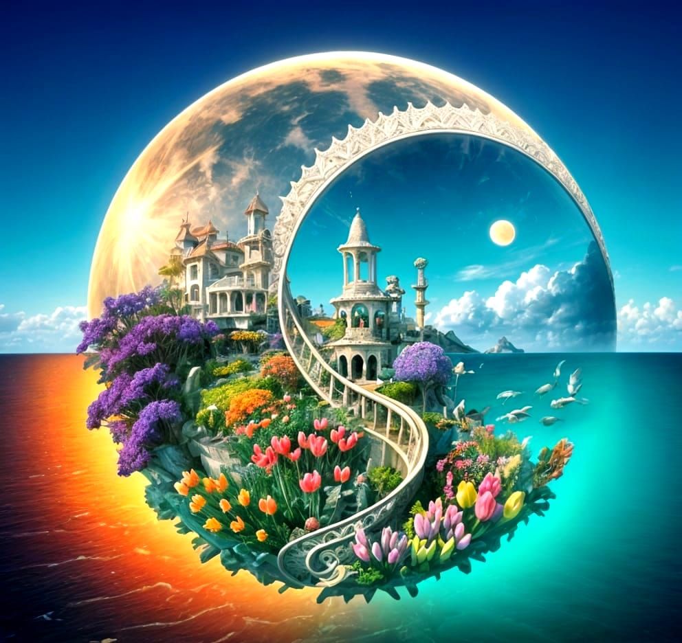 Surreal Stargate Dreamscape with Skeleton Hand