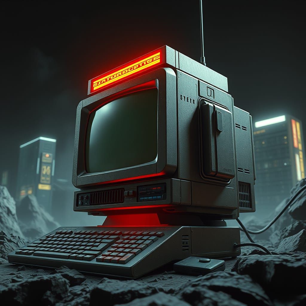 Vintage 1990s Computer in Futuristic Style