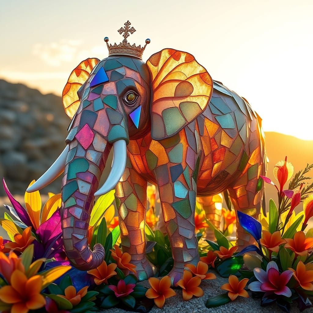 Majestic Sea Glass Elephant in Golden Hour Light