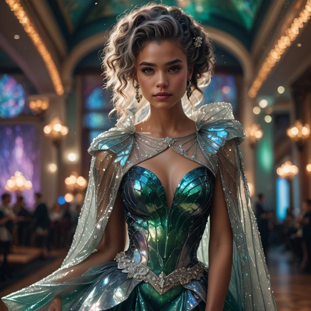 Woman in Crystal Mermaid Gown, Digital Art Portrait