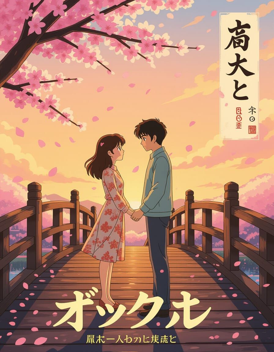 Retro Anime Romance: Lovers on a Bridge