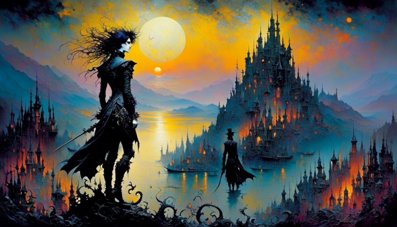 Lakeside Sunset in Impasto Seascape Style