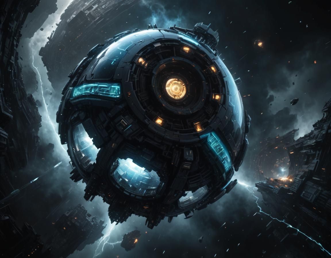 Borg sphere spaceship. detailed mechanized hull.