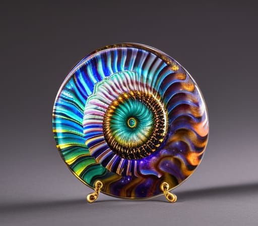 Murano Glass Ammonite Fossil with Gold Filigree