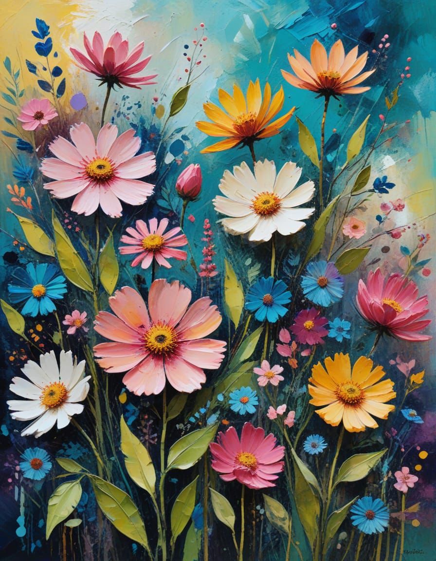 Vibrant Spring Floral Encaustic Collage