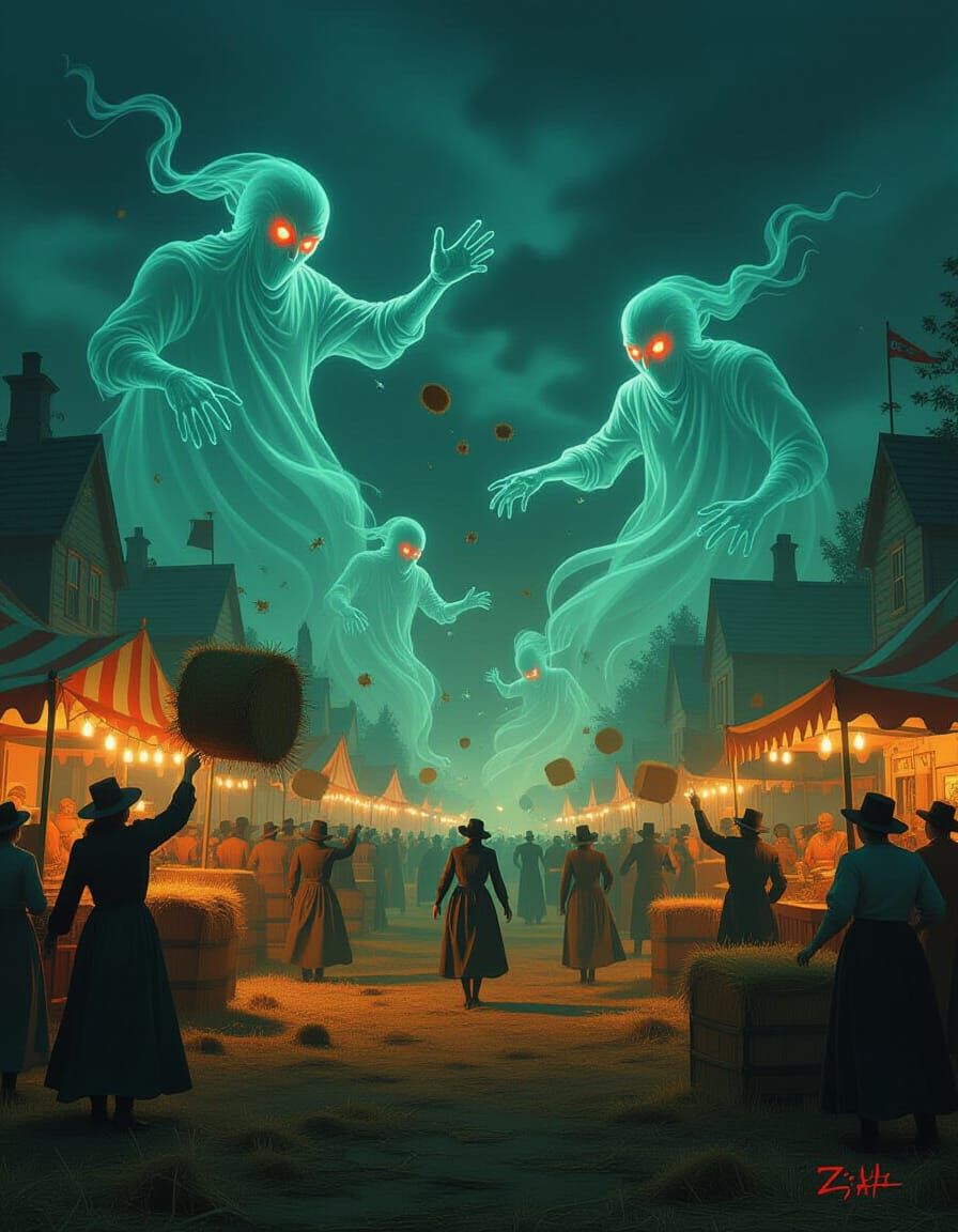 Eerie Harvest Carnival Attacked by Spectral Figures