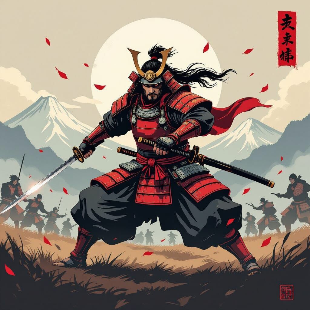 Epic Shogun Attack on Windswept Battlefield