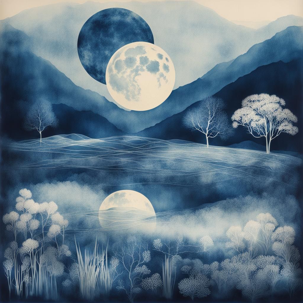 Ethereal Cyanotype Landscapes in Monochromatic Blue