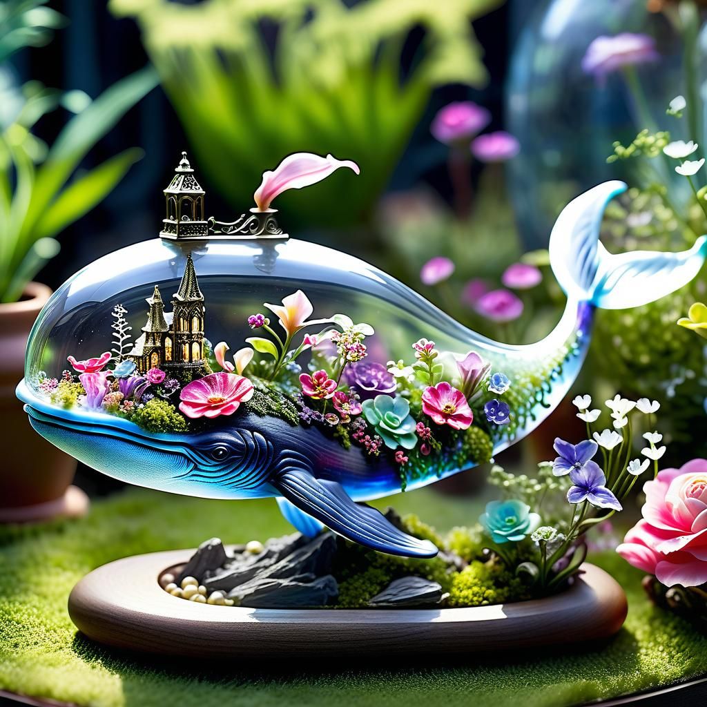 Steampunk Glass Whale Garden: Bioluminescent Fairytale
