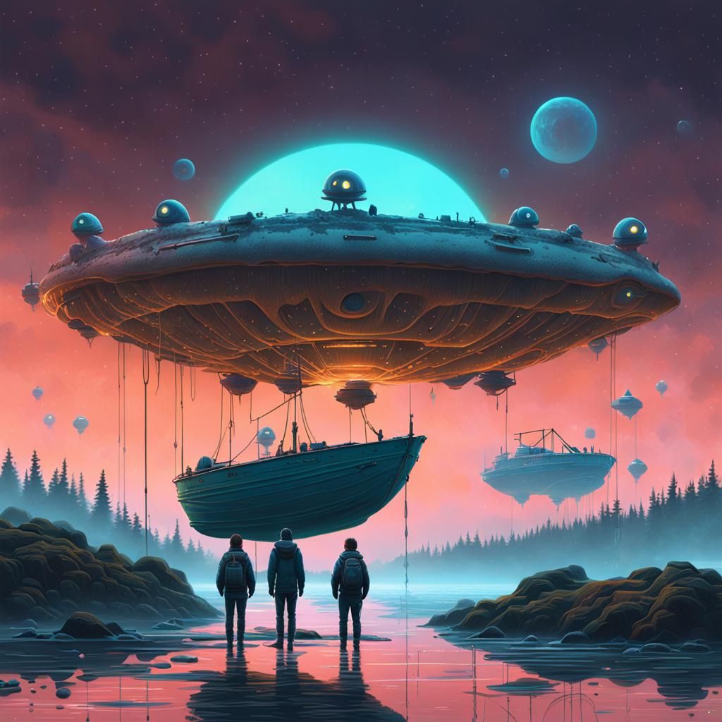 Alien Shore: Dreamlike Faces in a Matte Painting