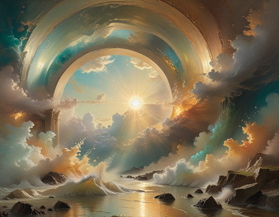 Ethereal Glass Portal to Serene Cityscape