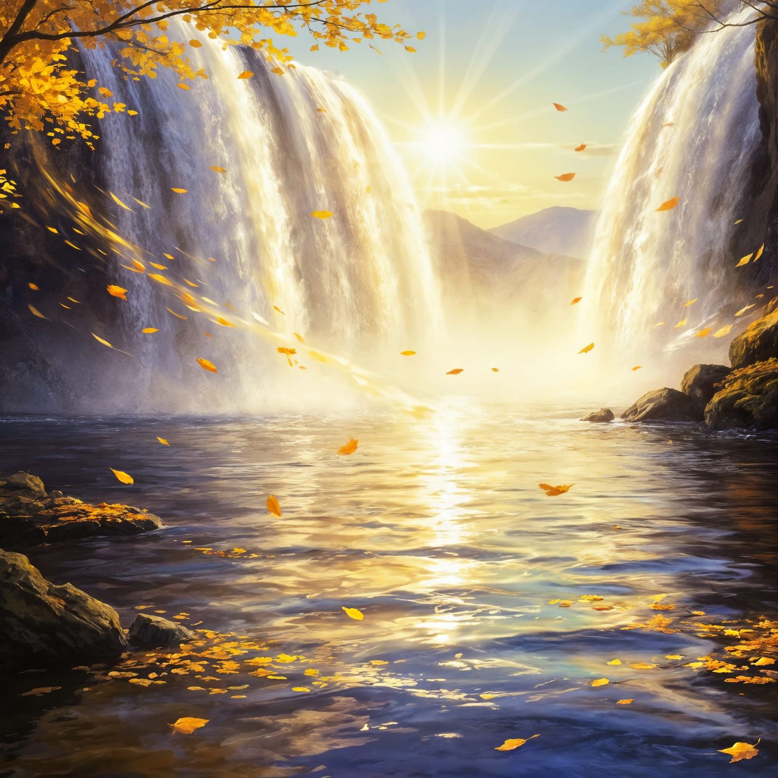 Ethereal Autumn Waterfall in Golden Light
