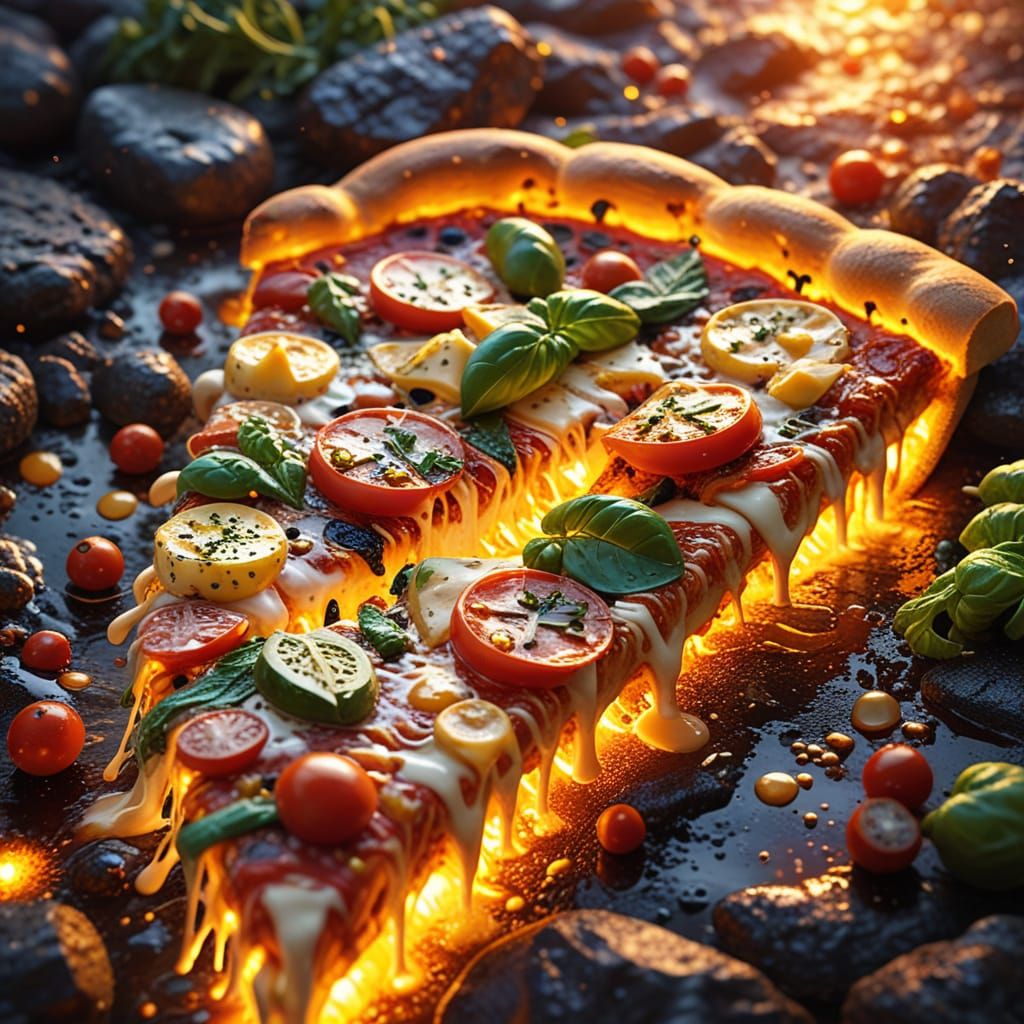 Appetizing Pizza on Rocks in Sunset Colors
